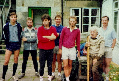 A motley crew outside Acomb Youth Hostel with the temporary warden.